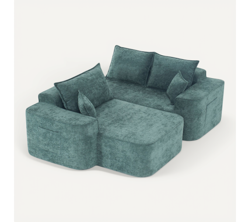 Canapé D'angle Modulable 262 Cm Avec Chaise Longue, En Chenille, Vert, Sans Montage