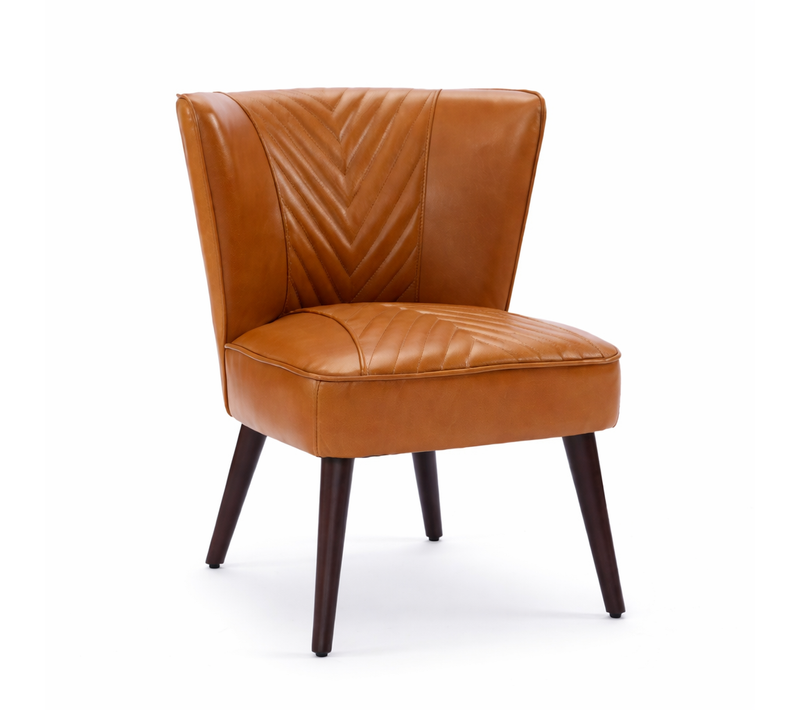 Fauteuil Fixe En Cuir, Piètement En Bois Massif, Marron Clair