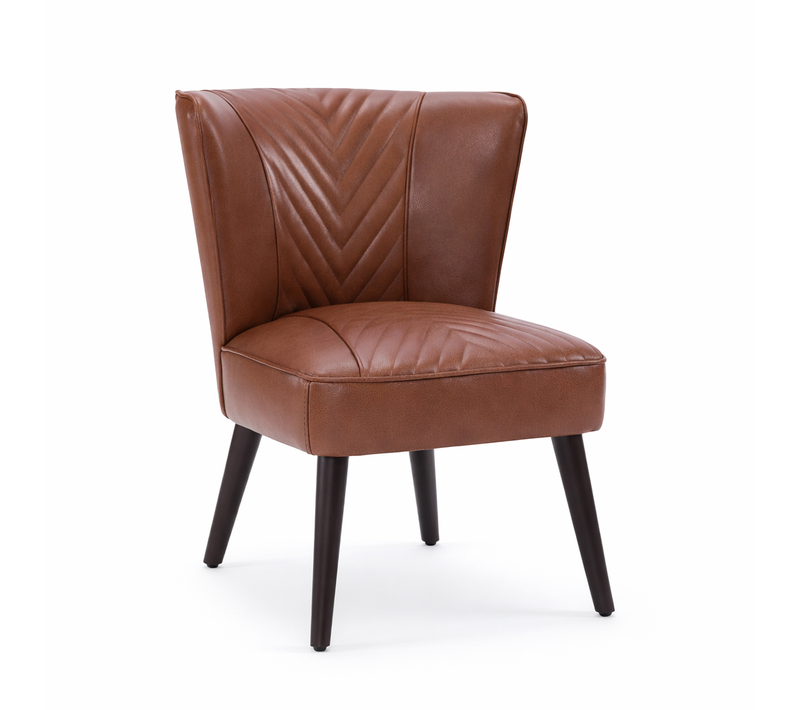 Fauteuil Fixe En Cuir, Piètement En Bois Massif, Marron