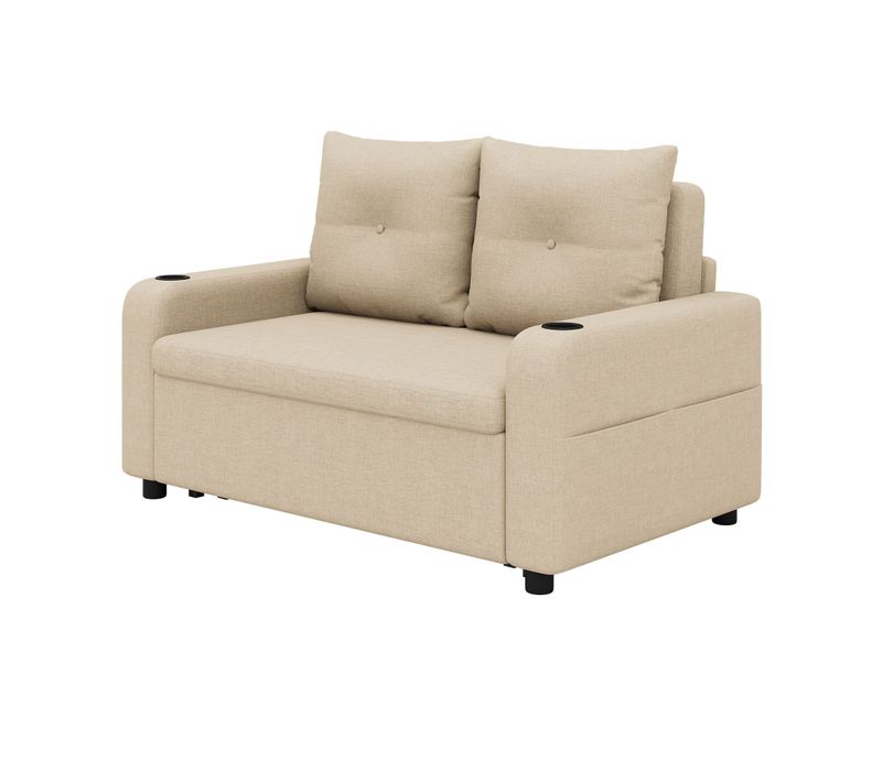 Canapé Convertible 2 Places 3 En 1 Avec USB Et Porte-gobelets En Tissu Beige