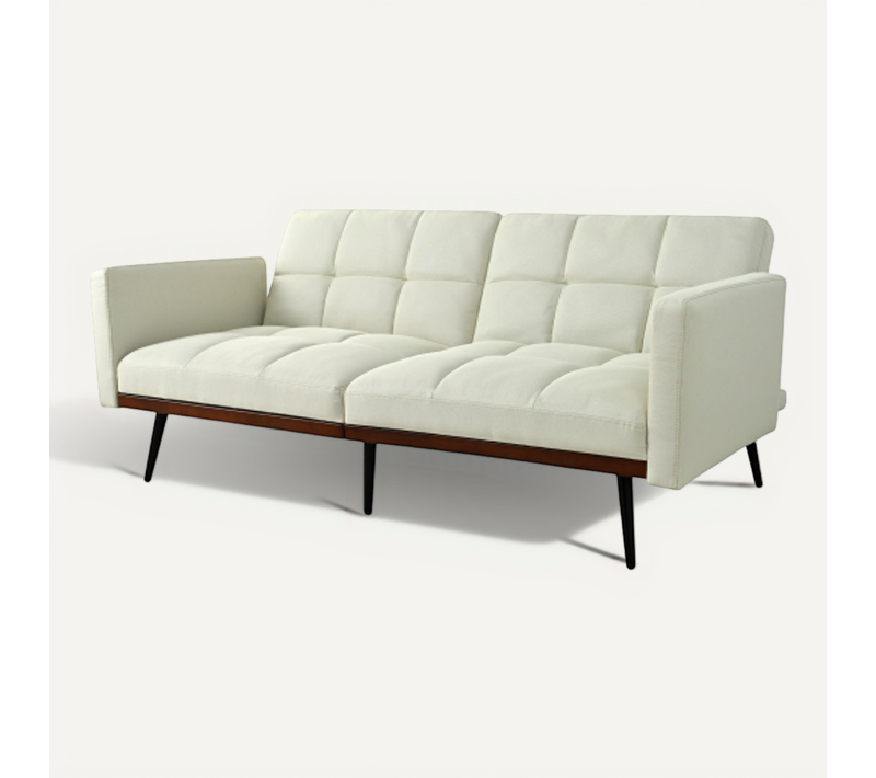 Canapé Convertible 160 Cm En Lin, Dossier à 5 Positions, Accoudoirs Fixes, Pieds Métal, Beige