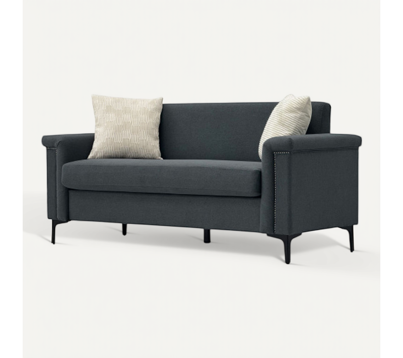 Canapé 2 Places En Polyester Gris Foncé - 2 Pièces - Pieds Métal, Design Scandinave