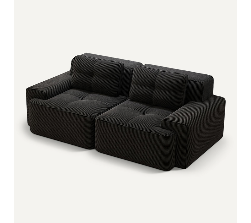 Canapé Modulable En Velours Côtelé Noir à Assise Profonde