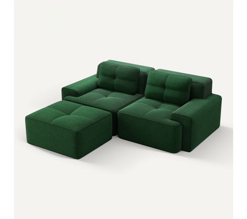 Canapé D’angle Modulable En Velours Côtelé Vert Avec Méridienne