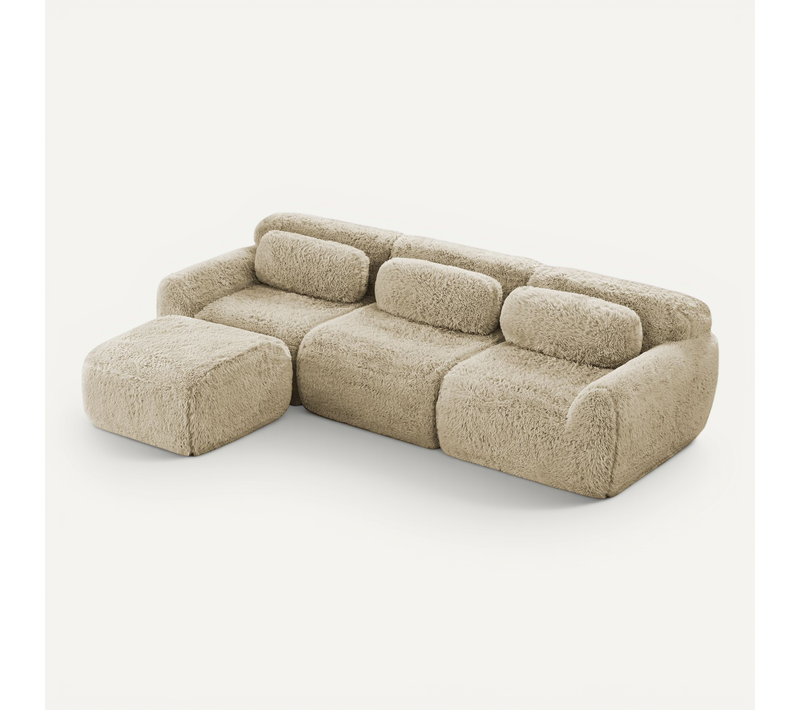 Canapé D’angle Modulable En Tissu Peluche, Sans Montage, Beige Clair