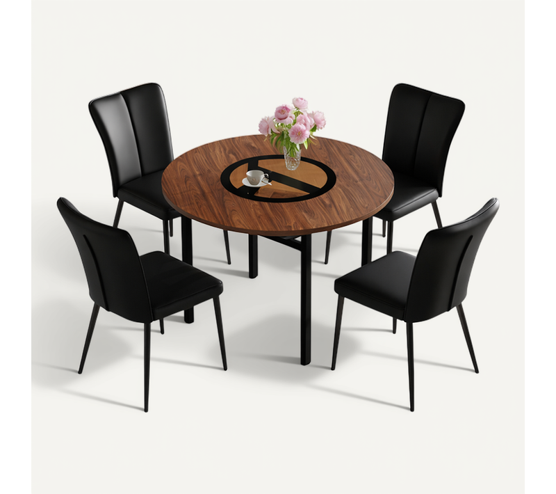 Ensemble Table Et Chaises, Table à Manger 100 Cm Avec Pieds Métal Et 4 Chaises Pu Noir