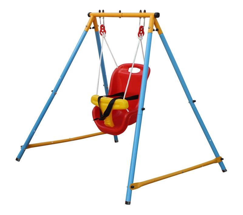 Balançoire Pour Bébé 3-en-1 Pliable En Acier Bleu Et Rouge Pour Intérieur Et Extérieur