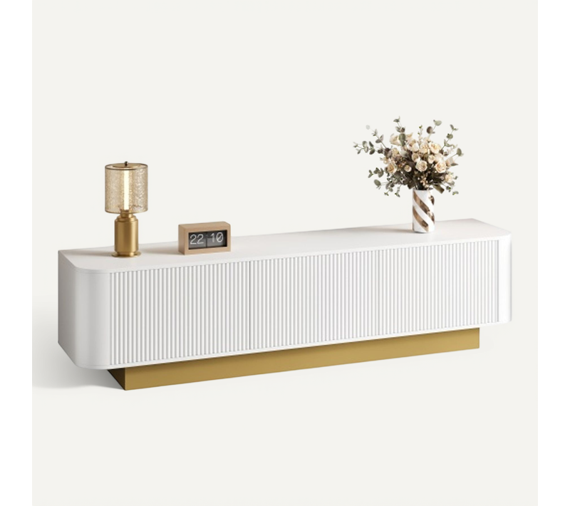 Meuble TV Blanc 170x40,5x47 Cm Avec 3 Portes, Niche Ouverte