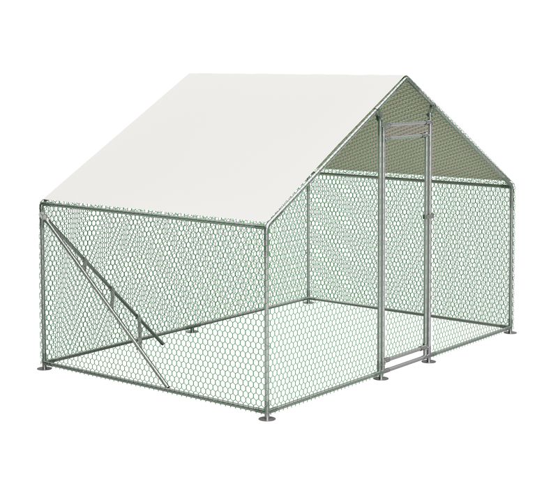 Enclos Volière 3x2 M En Métal Avec Toit, Porte Verrouillable Et Échelle, Blanc