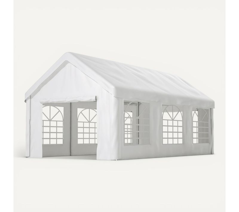 Garage Tente 3x6 M Double Accès, Armature En Acier, Toile Oxford Pe Imperméable, Blanc