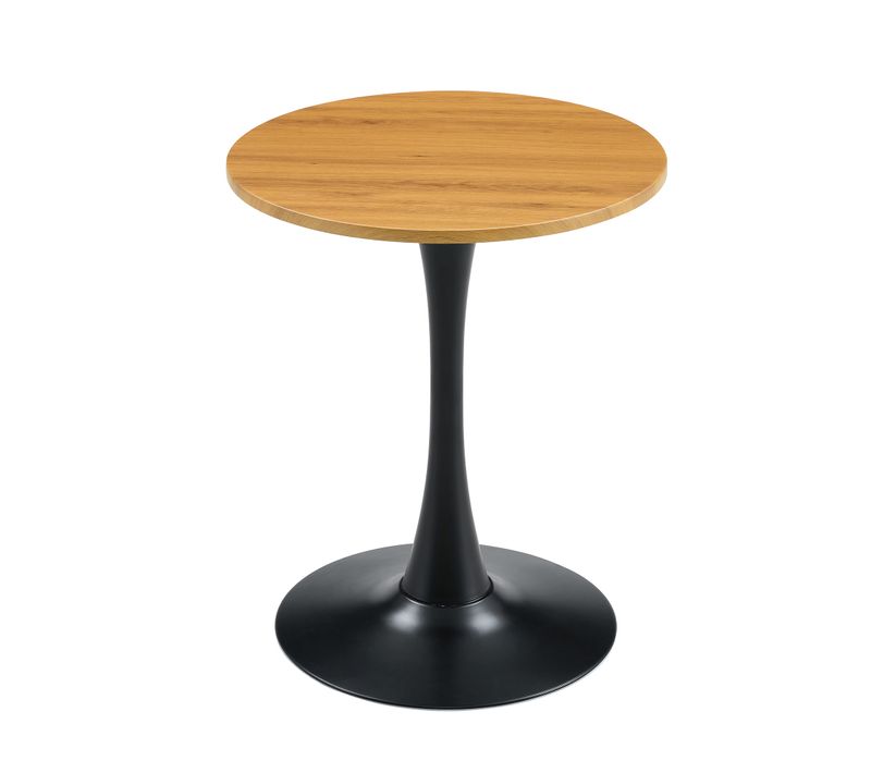 Table D'appoint Ronde 60 Cm En Mdf Effet Bois Et Pied Central En Métal Noir