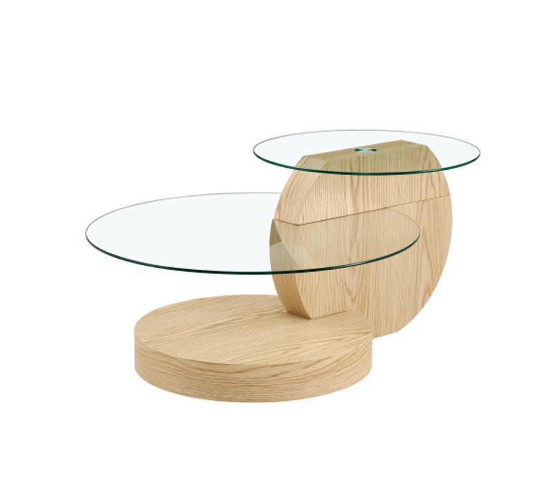 Table Basse Ronde Transparent Et Bois, Design à Deux Niveaux En Verre