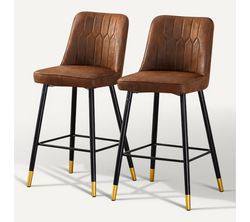 Lot De 2 Tabourets De Bar, Hauteur 100 Cm, Tissu Technique Et Métal, Marron Et Noir