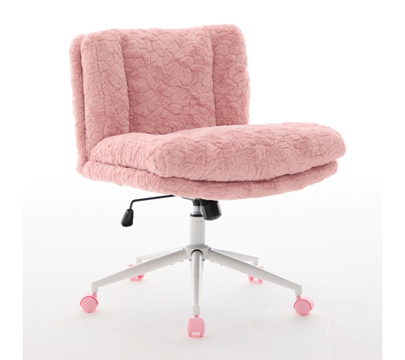 Chaise De Bureau Pivotante, Assise Large 67 Cm, Revêtement En Poils De Lapin Artificiel, Rose
