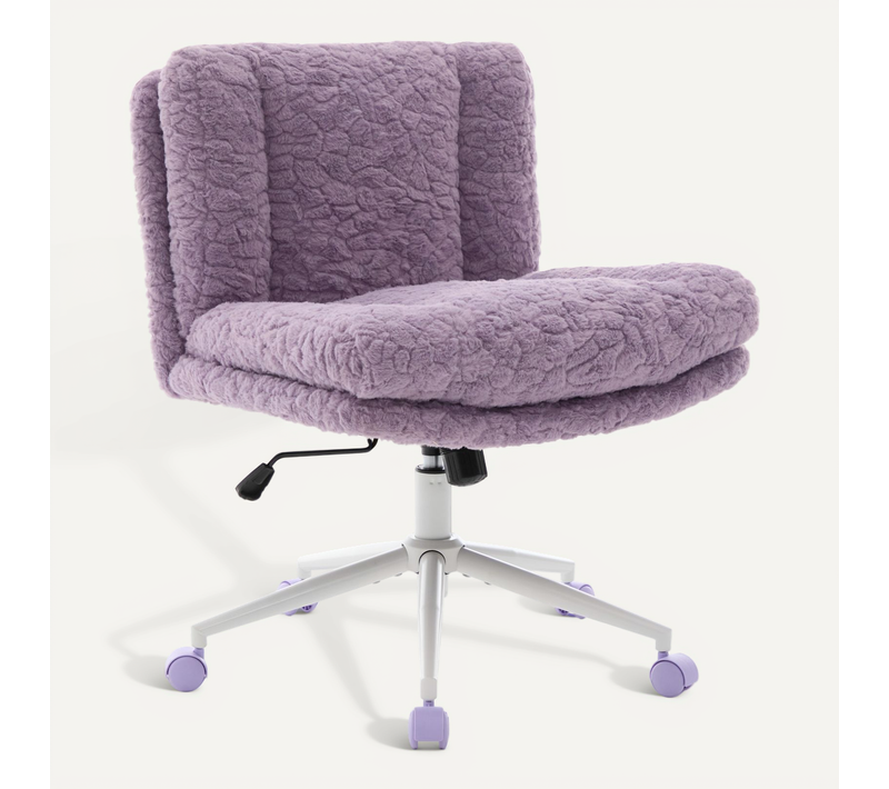 Chaise De Bureau Pivotante, Assise Large 67 Cm, Revêtement En Poils De Lapin Artificiel, Violet
