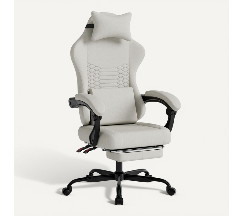 Chaise Gamer, Fauteuil Gamer Avec Dossier Inclinable, Appui-tête, Repose-pieds, Blanc