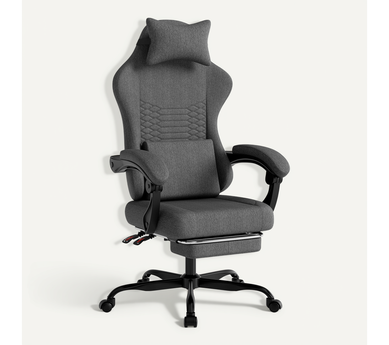 Chaise Gamer, Fauteuil Gamer Avec Dossier Inclinable, Repose-pieds Et Appui-tête, Gris Foncé