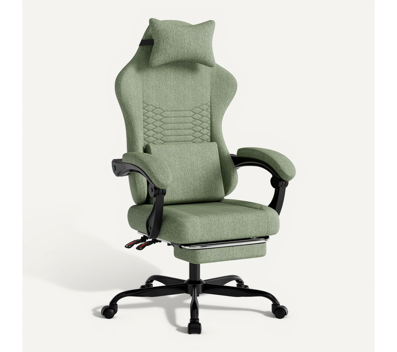 Chaise Gamer, Fauteuil Gamer Avec Dossier Inclinable, Repose-pieds Et Appui-tête, Vert