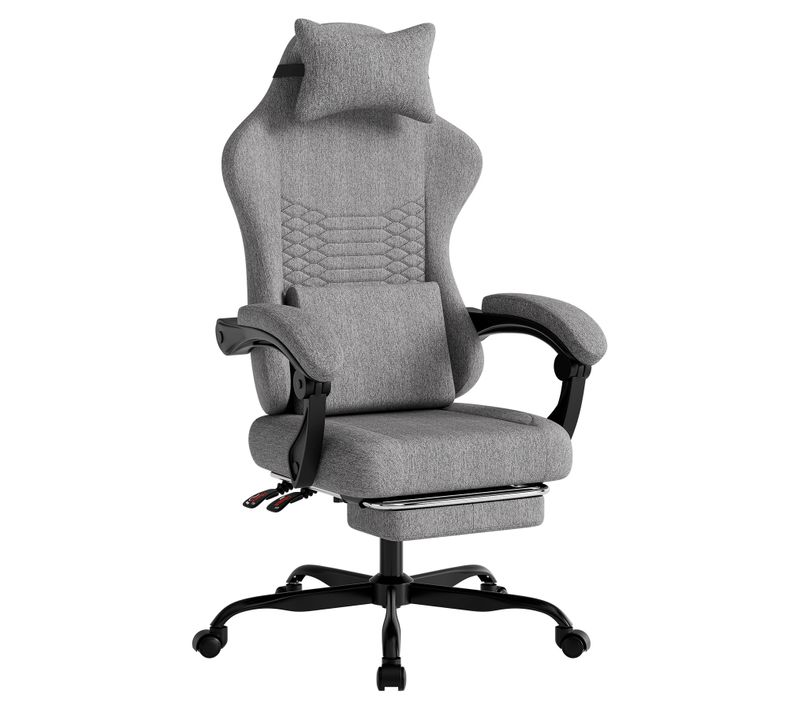 Chaise Gamer, Fauteuil Gamer Avec Dossier Inclinable, Repose-pieds Et Appui-tête, Gris Clair
