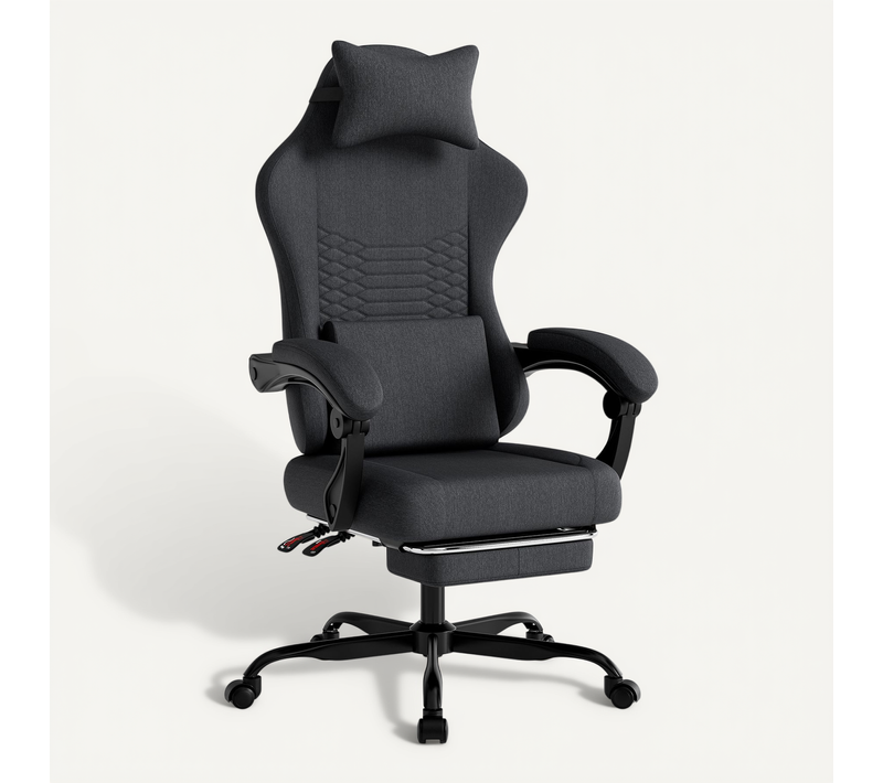 Chaise Gamer, Fauteuil Gamer Avec Dossier Inclinable Repose-pieds Rétractable Et Appui-tête, Noir