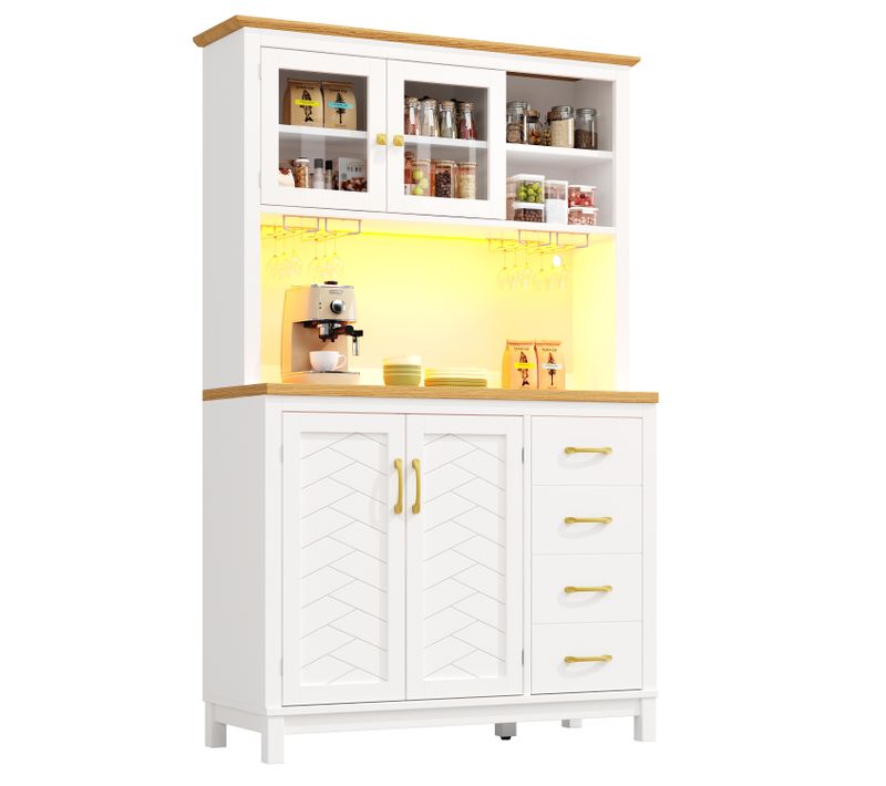 Buffet Haute De Cuisine 105,5 X 40 X 180 Cm Avec Bande LED Contrôlable Par Application Blanc