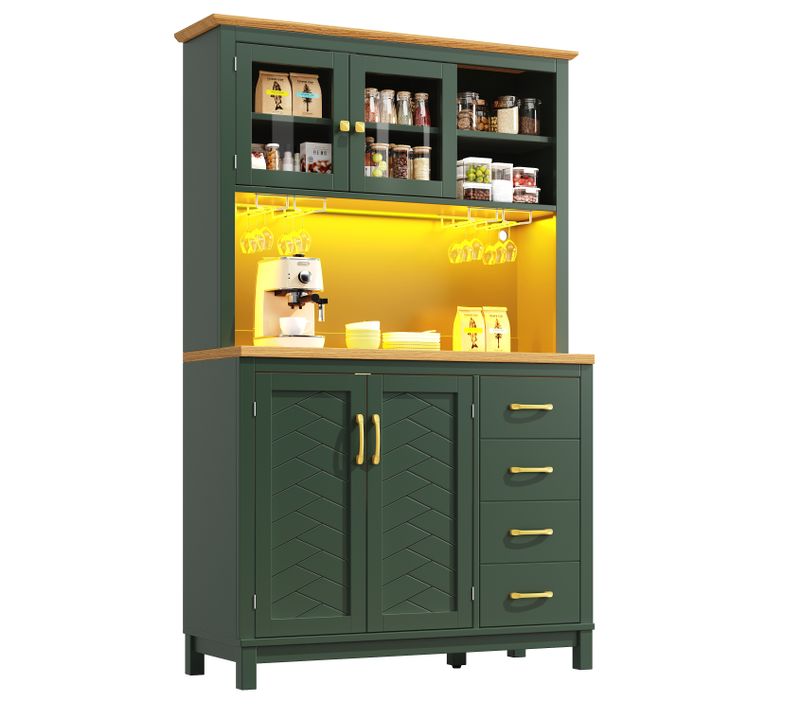 Buffet Haute De Cuisine 105,5 X 40 X 180 Cm Avec Bande LED Et Rangements Vert