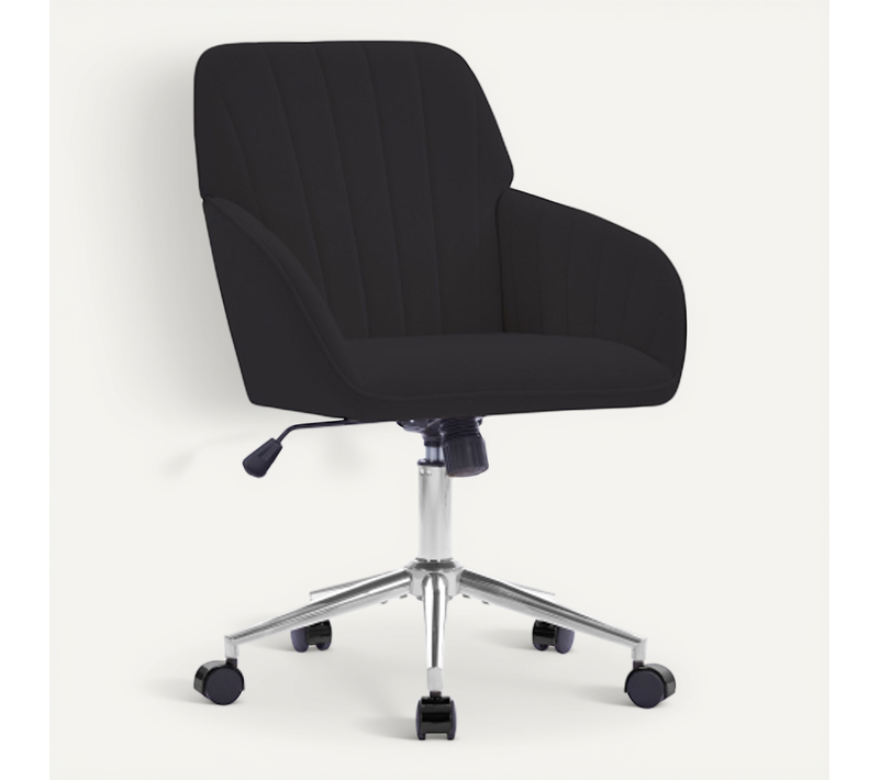 Fauteuil De Bureau Pivotante En Velours, Réglable En Hauteur, Pieds En Métal Argenté, Noir
