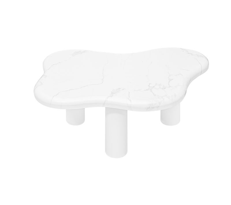 Table Basse En Forme De Nuage Effet Marbre Blanc Avec Pieds En Bois Massif