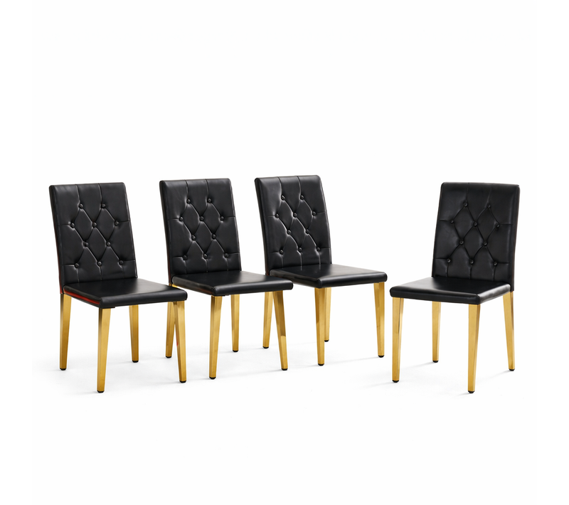 Lot De 4 Chaises De Salle à Manger, Dossier Capitonné, Pieds En Métal, Noir Et Doré