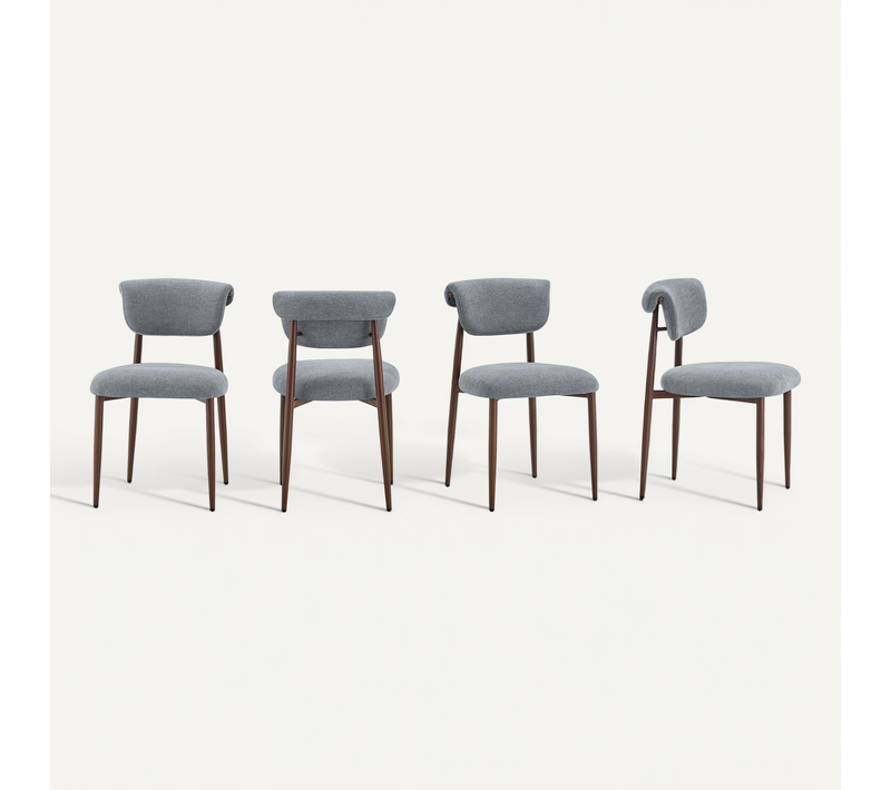 Lot De 4 Chaises De Salle à Manger, Dossier Incurvé, Assise Rembourrée, Gris