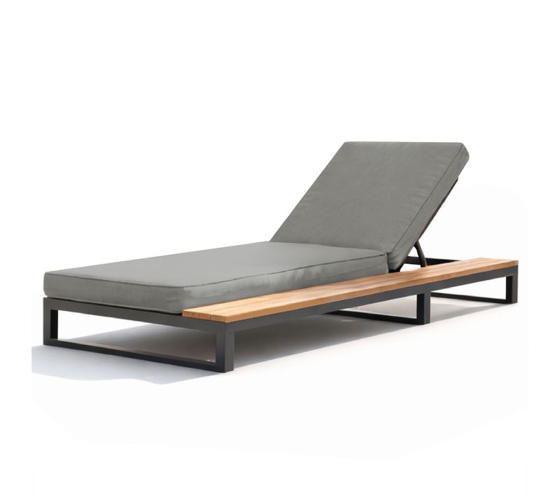 Bain De Soleil Méridienne Avec Dossier Réglable 4 Positions Et Coussin Déperlant, Gris, 184 Cm