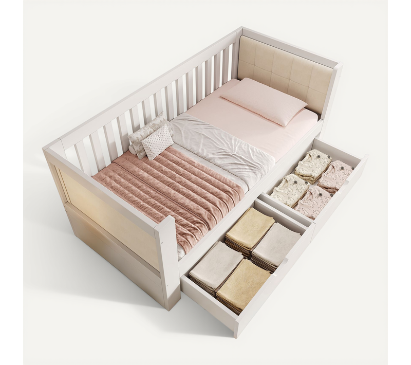 Lit Enfant 90x190 Cm, Avec 2 Tiroirs Et Sommier à Lattes, En Bois, Blanc