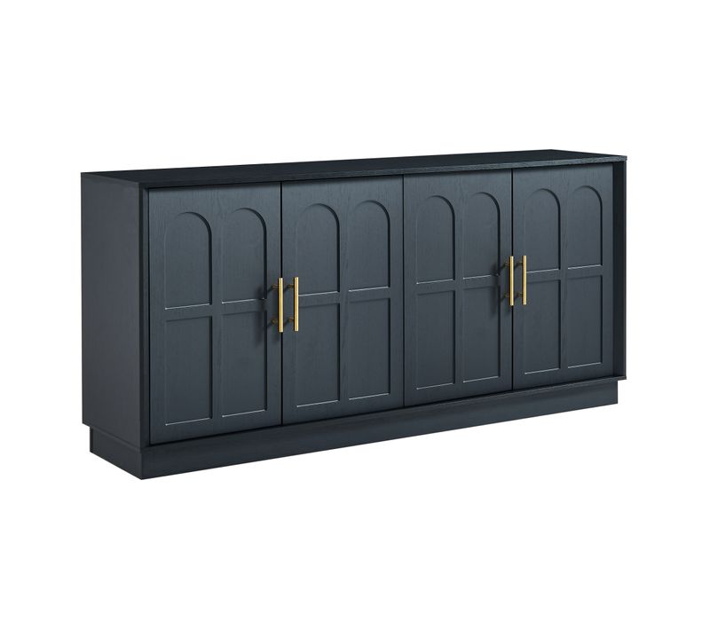 Buffet De Cuisine 169 X 40 X 80 Cm Noir Avec Portes Incurvées Et Étagères Réglables