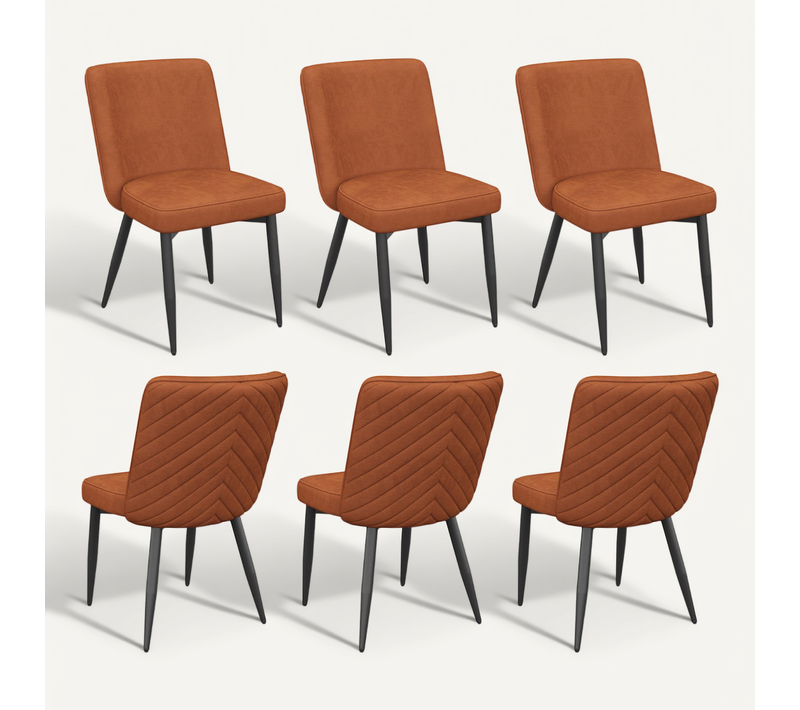 Lot De 6 Chaises De Salle à Manger En Velours, Dossier Décoratif, Rouille