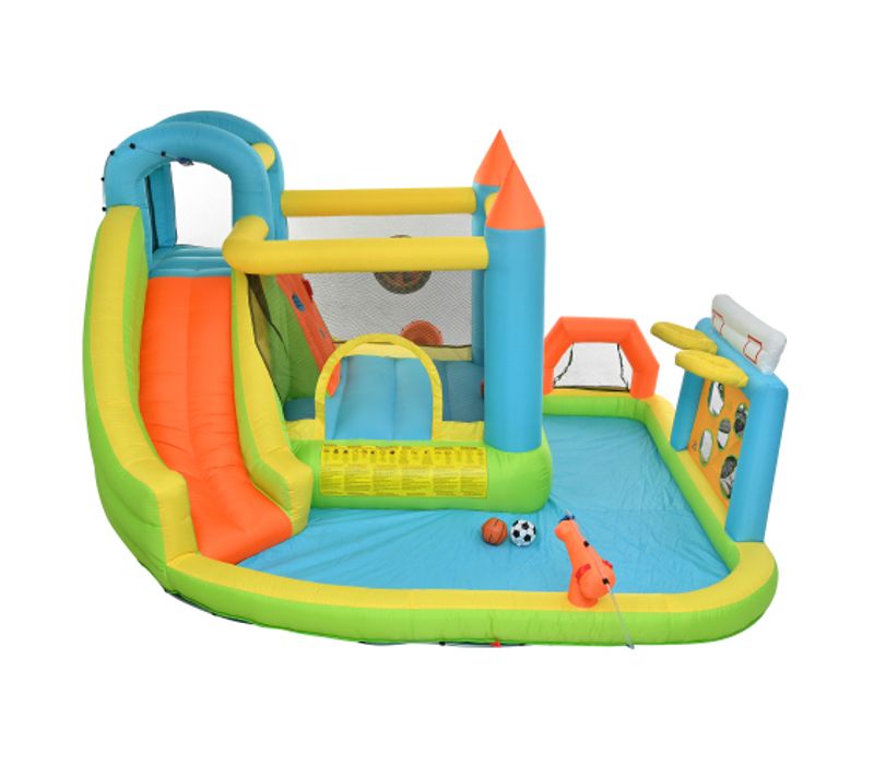 Parc Aquatique Gonflable Enfants 360x320x200 Cm Avec Toboggan, Bassin Et Souffleur 450 W