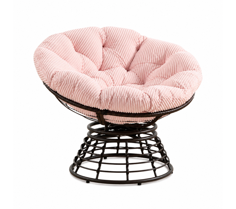 Fauteuil Papasan Pivotant à 360°, Coussin épais En Velours Côtelé, Structure En Acier, Rose
