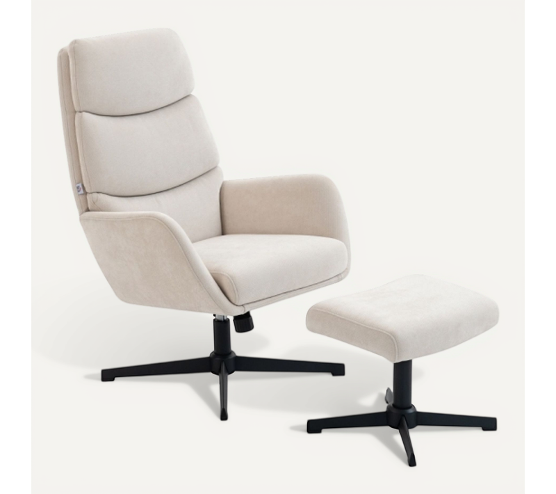 Fauteuil Relax à Bascule Avec Repose-pieds, Dossier Haut, Base En Métal, Beige