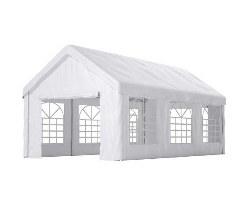 Carport Tente Garage 3x6 M Blanc, Structure Acier, Toit 1 Pièce Et Côtés Amovibles