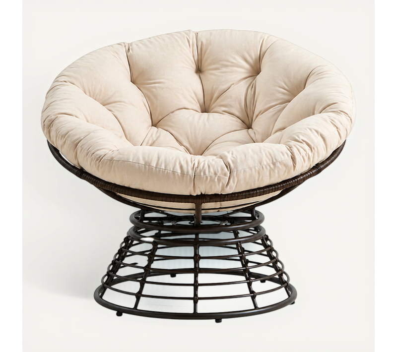 Fauteuil Papasan Pivotant à 360°, Coussin épais, En Rotin Synthétique Et Acier, Beige