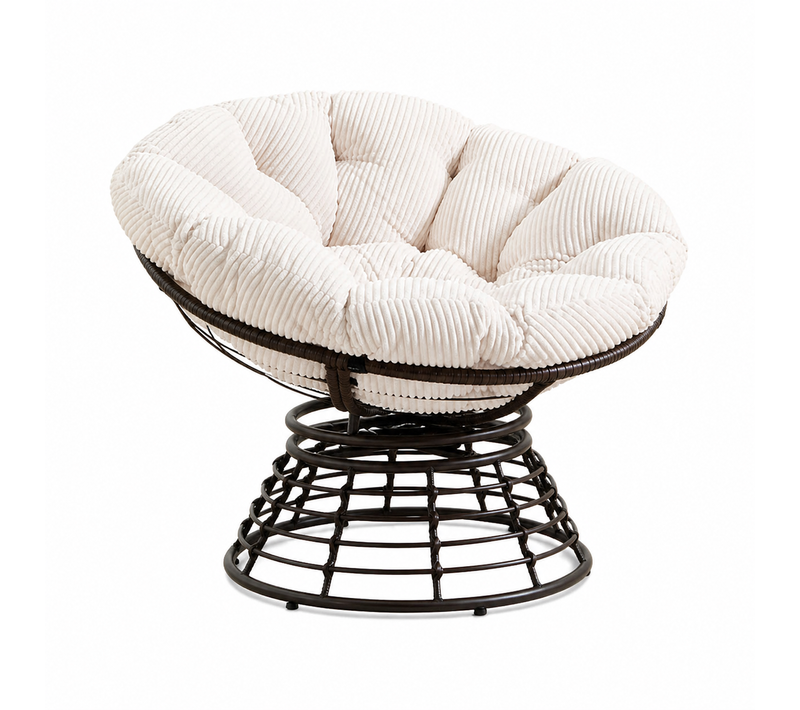 Fauteuil Papasan Pivotant Pivotant à 360°, En Rotin Pe Et Acier, Coussin épais, Blanc