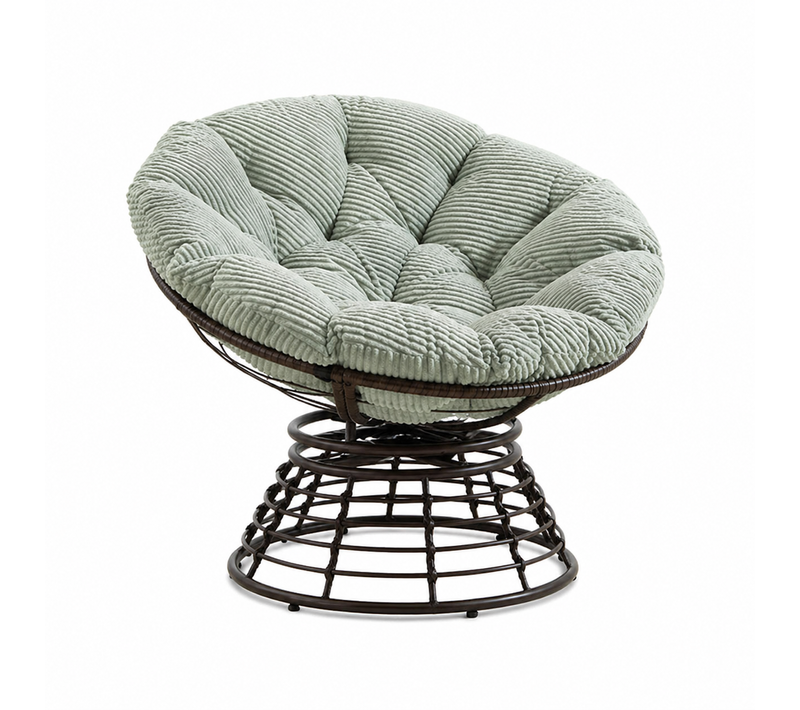Fauteuil Papasan Pivotant à 360°, Coussin épais En Velours Côtelé, En Acier Et Rotin Pe, Vert Clair