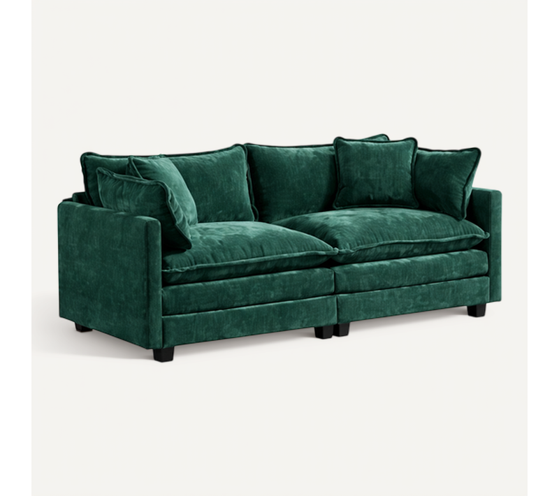 Canapé Modulable 2 Places En Chenille Verte Avec Coussins Dossier, Sans Repose-pieds
