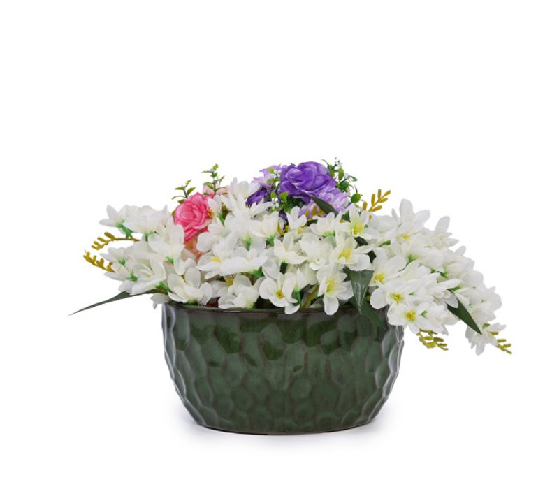 Pot De Fleurs En Céramique Vert Antique Brillant Avec Trou De Drainage, Intérieur/extérieur