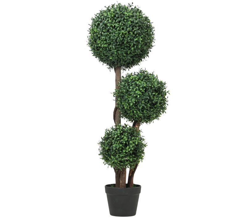 Plante Artificielle Buis 3 Boules Sur Tronc Bois, H100 Cm, Vert, Pot 18 Cm