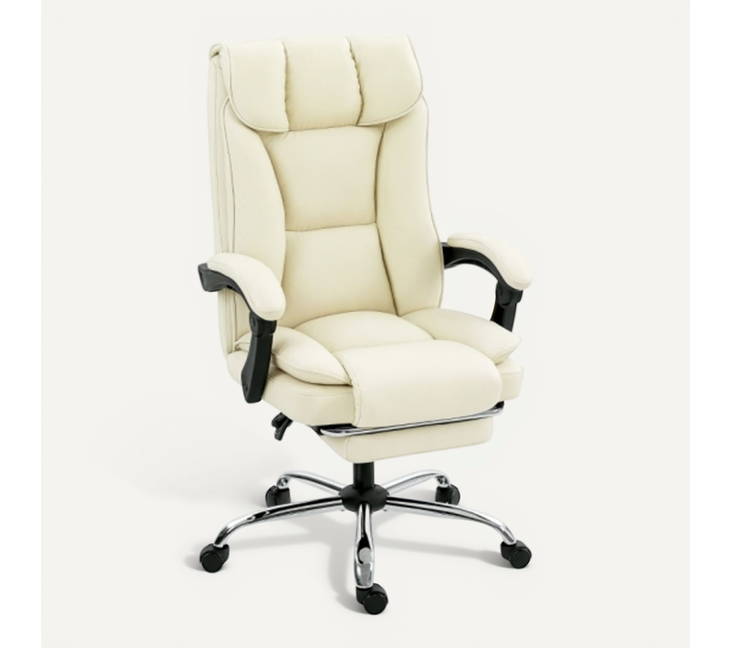 Chaise De Bureau Avec Repose-pieds, Dossier Inclinable, Simili, Beige