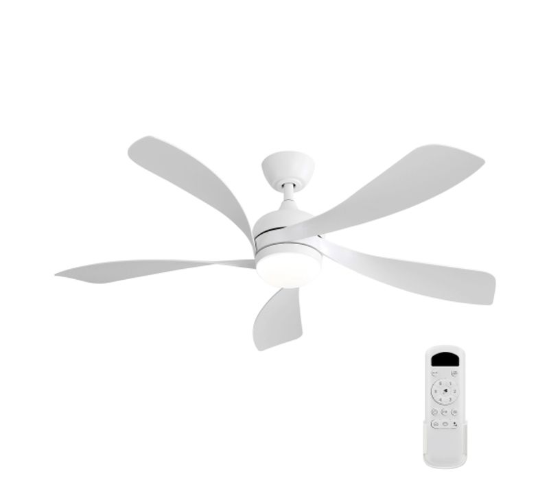 Ventilateur De Plafond 132 Cm Avec LED Dimmable, Télécommande, 6 Vitesses, Réversible, Blanc