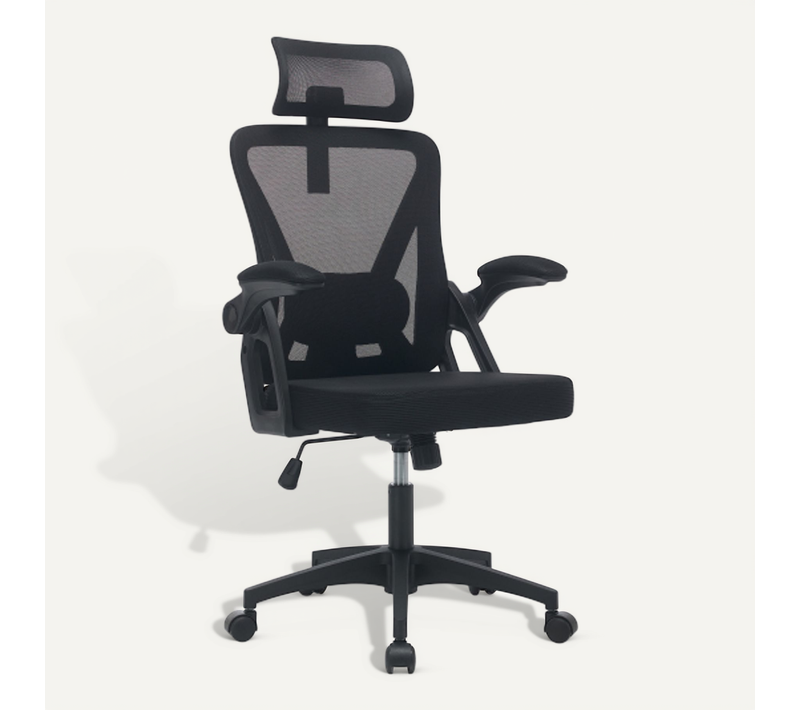 Fauteuil De Bureau Ergonomique En Maille, Appui-tête Réglable, Accoudoirs Relevables, Noir