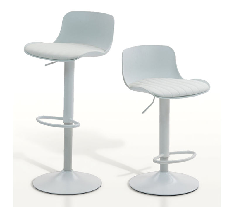 Lot De 2 Tabouret De Bar Pivotant Réglable, Dossier Ergonomique, Assise Rembourrée, Blanc