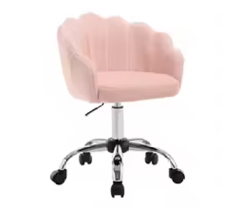 Fauteuil De Bureau Réglable En Hauteur, Dossier Pétale, Tissu Et Métal, Rose