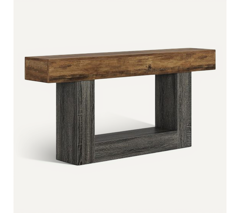 Table Console 160 Cm En Mdf, En Marron Rustique Et Gris Vintage, Avec étagère